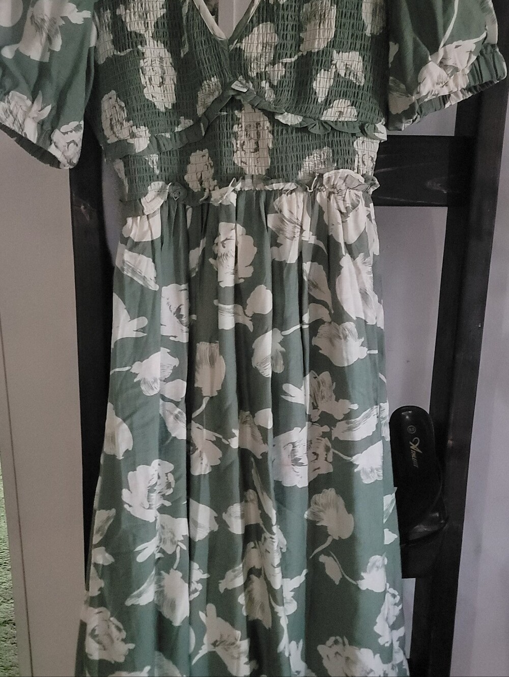 So Me Green and White Floral Smocked Dress